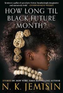On the cover a young black woman is facing towards the right in profile with her long hair styled with decorations that are white geometric shapes. The shirt or dress she is wearing has a thick collar that looks like two rows of white balls. The title of the book and authors name are on the top and bottom of the cover. 