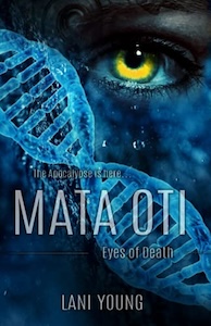 The cover is mostly blue and shows the upper corner of a persons face so just their eye and cheek are visible. The eye is bright yellow while the rest of the faces is tinted blue. There is a strand of DNA displayed diagonally across the cover as well.