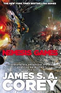 The background of the cover is mostly black with what looks like a city on the right side with rockets blasting off with flames. On the left side of the cover is a ship from a higher point of view flying downwards towards the city. The took title is near the bottom with the authors name at the vert bottom.
