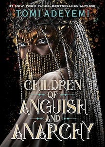 A young black woman is on the cover looking backwards over her shoulder. She is wearing a silver and gold head covering that covers part of her face. The title is shown at the bottom of the cover and the author's name at the top.