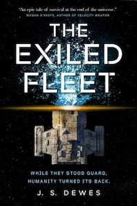 The cover is black with stars and a spaceship at the center of the cover. The ship is in the process of being destroyed with an orange light cutting cross the middle of it horizontally. Above the light the ship is nothing but a cloud of debris. On the bottom is the rest of the ship still whole. The top half of the cover is take up by the title which is over the cloud of debris. At the bottom, below the ship, are the words "while they stood guard humanity turned its back" and below that is the author's name. 